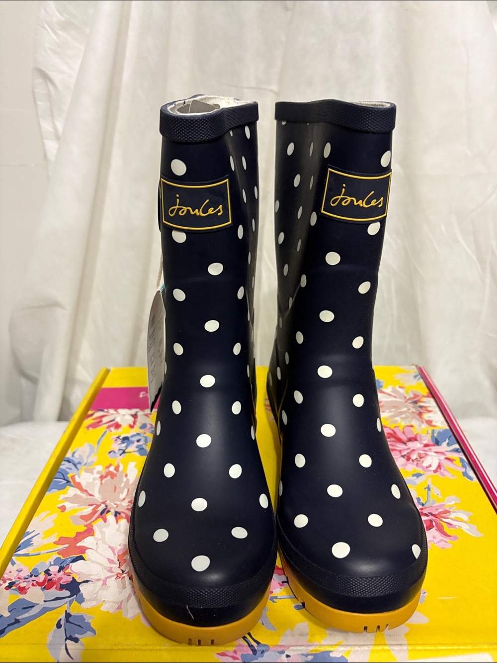 Joules Navy Polka Dot Rain Boots size US 5 NWT